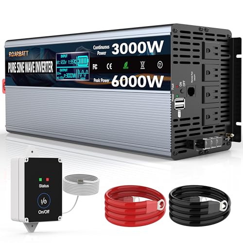 Image of Pure Sine Wave Power Inverters 3000W 12V DC to AC 110V 120V Peak 6000W with Remote Control 4 Outlets,Dual USB Port,LED Display Terminal Blocks for Inverter Truck RV Car Solar System