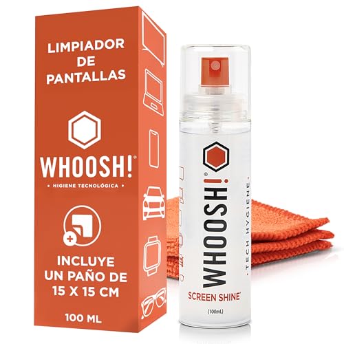 Whoosh! Spray Limpia Pantallas Go Xl Para Teléfono, Gafas, Coche Y Macbook 100 Ml Limpiador Pantalla Táctil Con Paño De Microfibra, Limpieza Potente Sin Rayas, Diseño Elegante Para Casa O Viaje