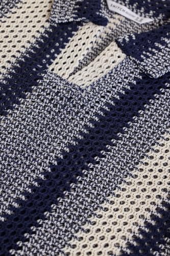 Image of SNITCH Greyish Blue Polo Box Fit Crochet T-Shirt