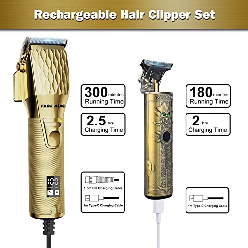 Fadeking® Professional Hair Clippers For Men - Cordless Beard Trimmer For Men, Lcd Display Hair Clippers And Trimmer Set For Barber Haircut, Mens Grooming Kit With Travel Case, Gifts For Men #TOP3
