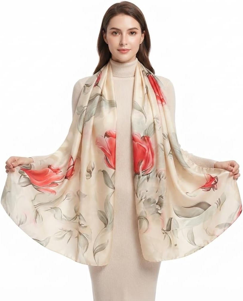 Floral Printed Silk stole | silk Scarf for Women | stylish silk stole for women | Soft Lightweight Stole, Shawl & Neck Wrap | Scarf for Wedding, Party, Travel & Casual Wear