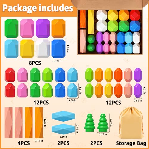 Image of 40PCS Wooden Stacking Rocks Toys, Montessori Toys for 1 2 3 year old, Stacking toys for Toddlers, Sensory STEM Preschool Learning Building Blocks Toys for Kids age 3-5, Kids Games Gifts for Boys Girls