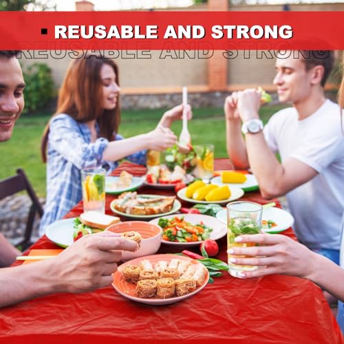 Image of Boao 12 Plastic Elastic Fitted Tablecloths, 6 Ft, 72 x 30 Inch, Red
