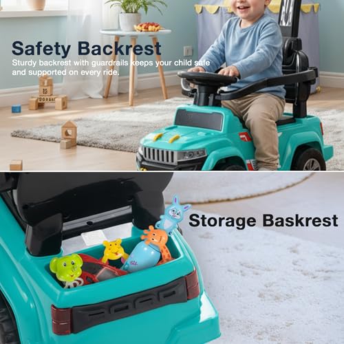 Image of Baybee Speedy Pro Ride on Cars for Kids | Portable Baby Push Rideons with Parental Handle & Safety Guardrail | Kids Car with LED Lights, Music & Backrest | Ride on Car for Baby 1-3 Years (Green)