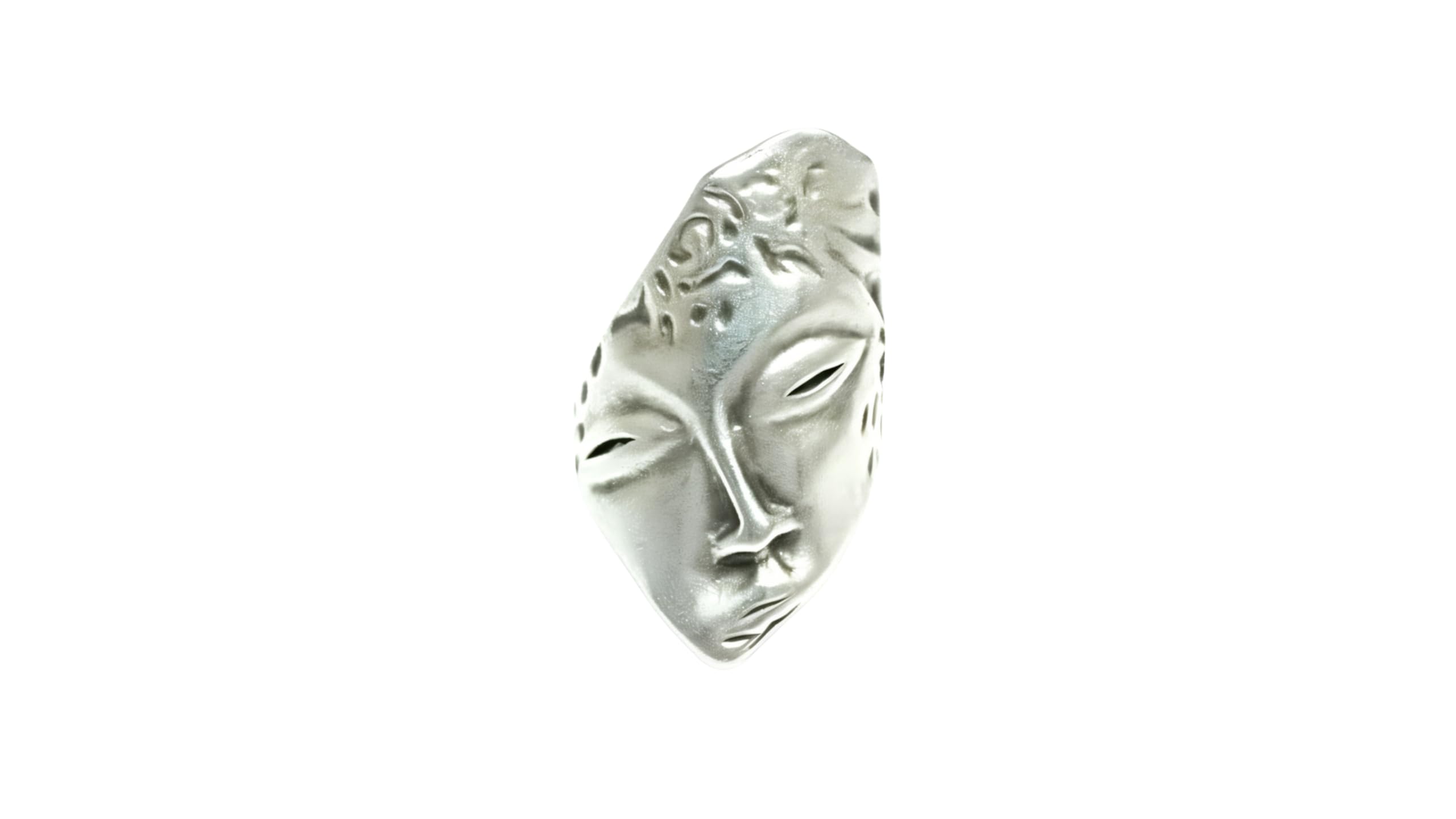 Silver-Plated Pewter Statement Ring for Women – Handcrafted Artisan Mask Face Ring with Adjustable Band – Boho Ethnic Jewelry ZRC013