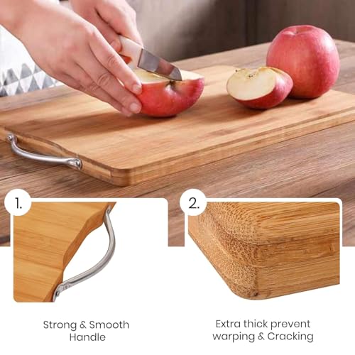 Image of Yellow Weaves Bamboo Wood Chopping Board Cutting Board with Metal Handle for Vegetables, Fruits, for Kitchen Use, Eco Friendly, BPA Free, Anti Microbial (20 x 30 CM, 1.8 CM Thickness)