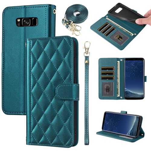 Furiet Wallet Case for Samsung Galaxy S8 Plus with Wrist Strap, Shoulder Strap, Card Slots Folio Purse, Luxury PU Leather Stand Accessories Phone Cover for S8plus S 8 8plus 8S Edge S8+ SM-G955U Green