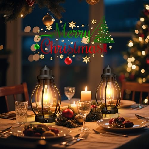 Image of Battery-Powered LED Lanterns Vintage Lights for Camping, 2 Pack Rechargeable Lantern with Dimmerble Warm White Edison Bulb, Waterproof Hanging Light Table Lamp for Outdoor & Indoor Decorative
