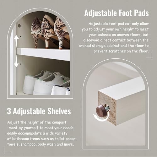 Image of IFBUY 71 inch Tall Arched Bathroom Storage Cabinet, 8-Tier Modern Farmhouse Storage Cabinet with Adjustable Shelves, Wood Freestanding Cabinet for Bathroom, Living Room, Entryway, Hallway (Antique White)