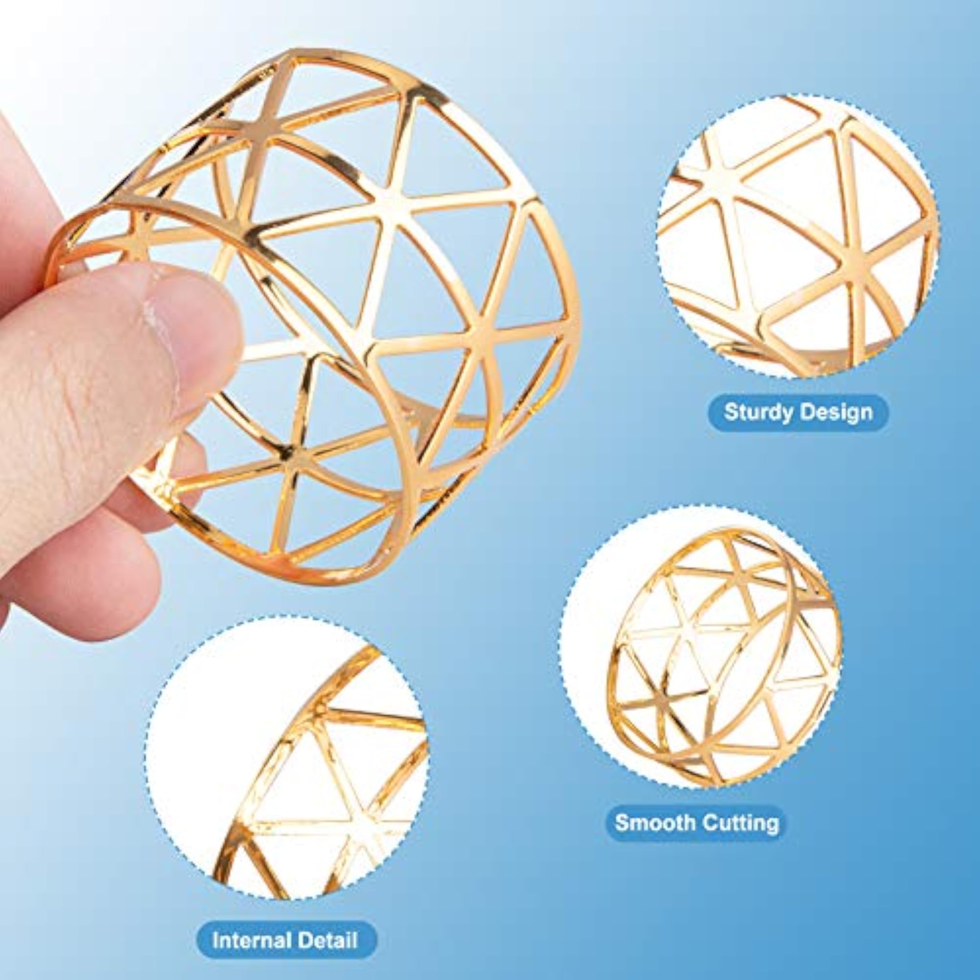 12PCS Gold Napkin Rings Set of 12, Metal Holder
