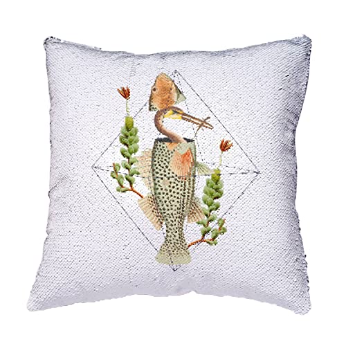 Coussin sequin héron doré dans un poisson art surréalisme - 4