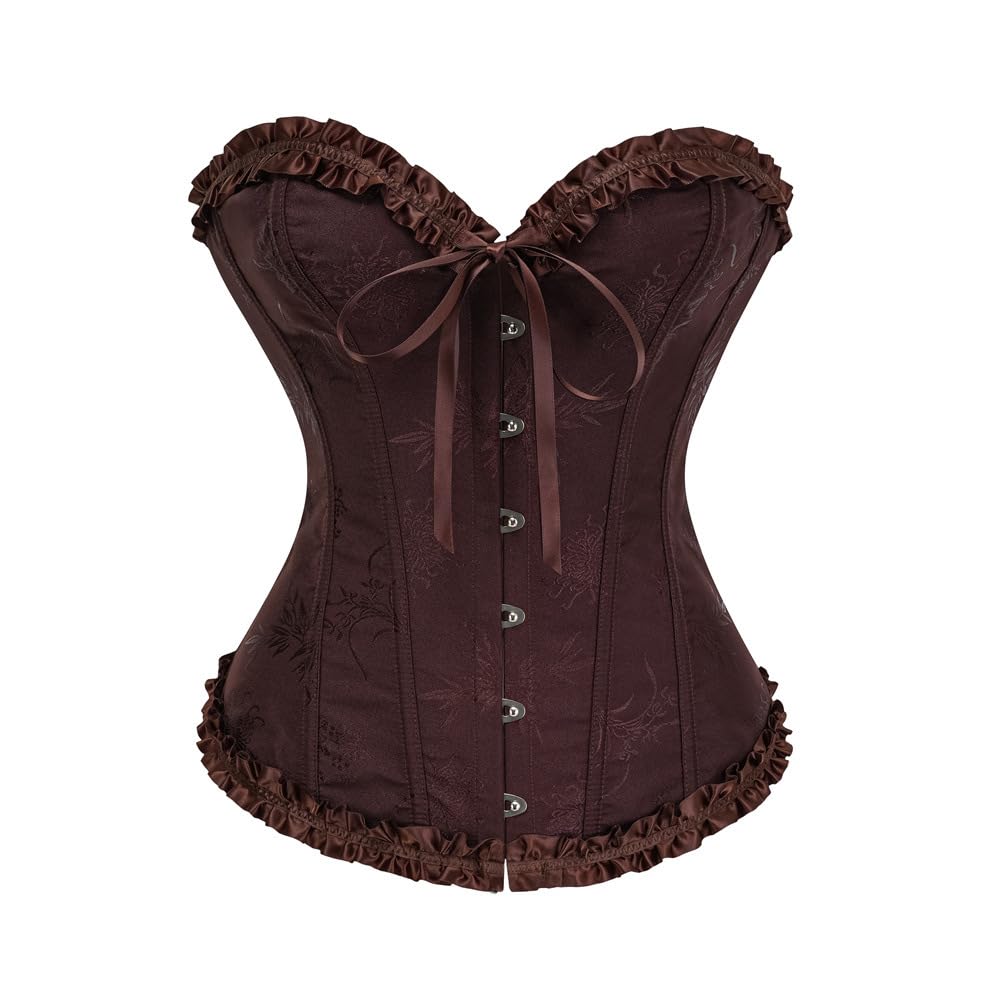 Demays Corset Tops for Women,Lace up Overbust Bustier Lingerie,Stain Boned Shapewear Bodysuit (UK, Alpha, M, Regular, Regular, brown)