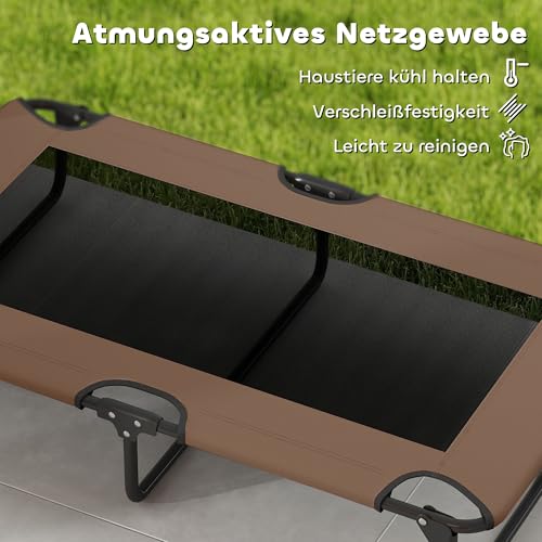 PawHut Hundeliege Outdoor, Erhöhtes Hundebett für große Hunde, klappbar Haustierliege mit Mesh Stahlrahmen Füßen, Haustierbett für Draußen Camping, 107x61x20 cm, Kaffee