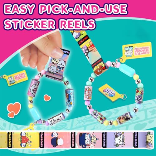 Image of PATPATDIY Sticker Rolls Bracelet for Girls 160Pcs Cartoon Stickers Included, DIY Sticker Bracelet Making Kit with Spacer Beads & Charms, Stickers Bracelet Making Kit, Children's Day Gift,Multi Color