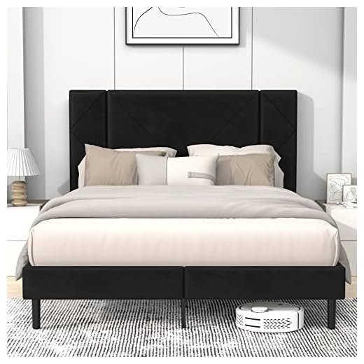 Flolinda Queen Bed Frame, Upholstered Bed Frame Queen Size with Tufted Velvet Headboard, Mattress Foundation, Strong Wood Slat Support Double Bed Frame, No Box Spring Needed, Easy Assembly,Black