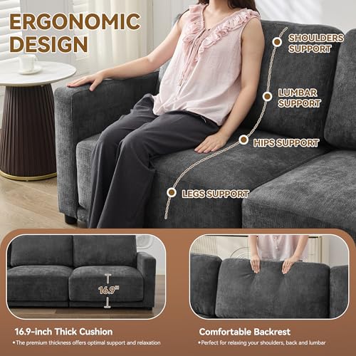 Image of 110.6 inch L Shaped Sectional Sofa, Modular Cloud Deep Seat Couch with Movable Ottoman, Oversized Thicked 4-Seats Sofas for Living Room, Chenille Grey
