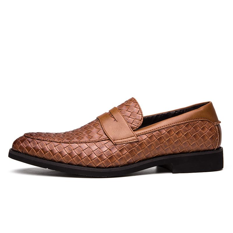 Santimon Men's Slip On Loafers, Comfort Breathable Woven Leather, Classic Penny Slot, Formal Casual Shoes2