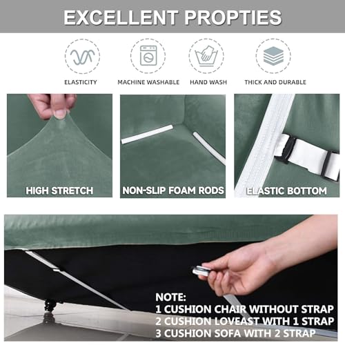 Ystyle Elastischer Samt Sofabezug 3 Sitzer, Hellgrün – Ansicht 6