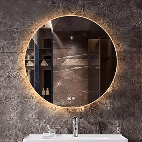 Illuminated LED Backlit Mirror, 50/60/70/80cm Frameless HD Wall Mirror For Vanity, Bathroom Or Bedroom, Defogging (Color : Warm light, Size : 50cm backlit mirror) Cover