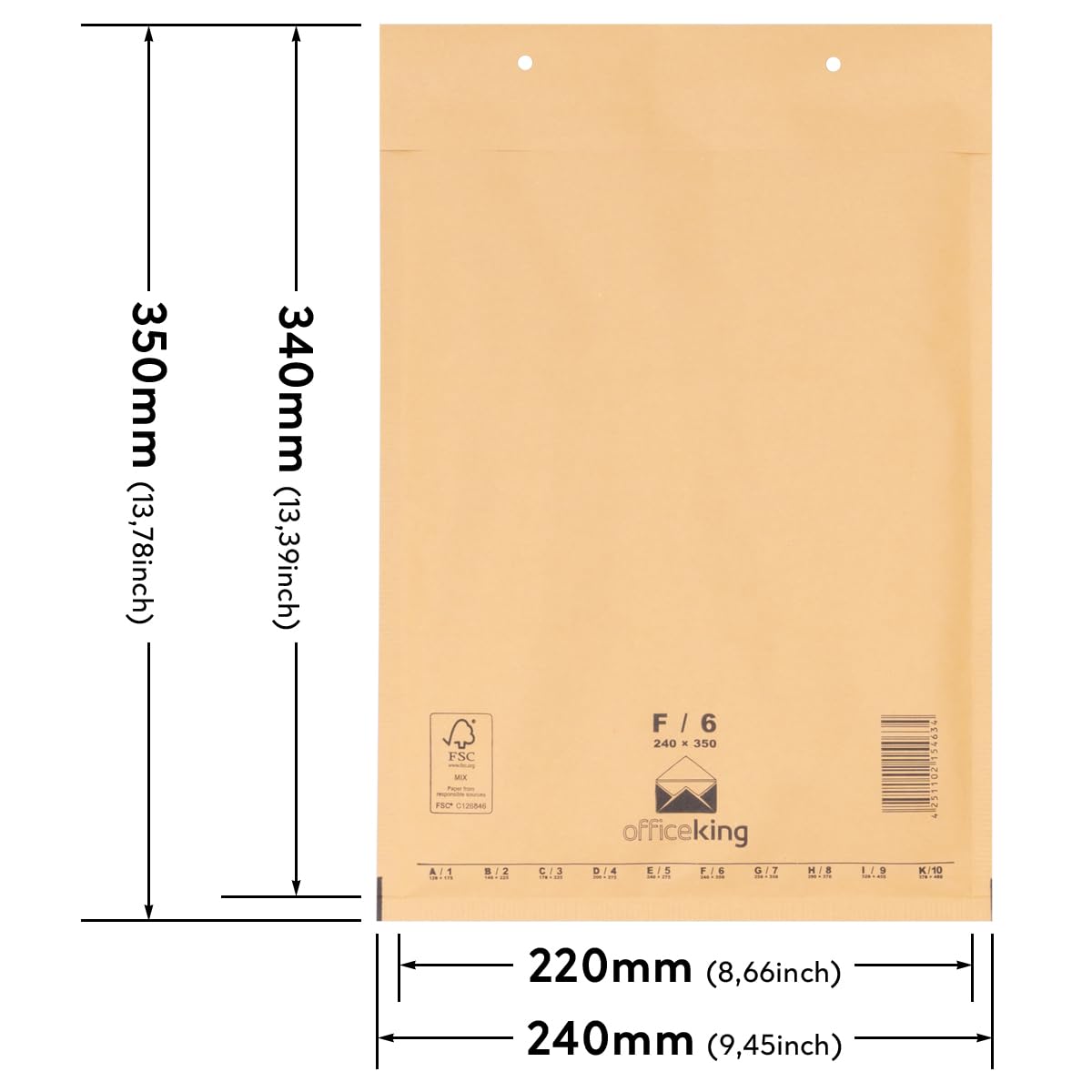 800 x Luftpolstertaschen braun Gr. F/6 (240x350 mm) DIN A4+ - Marken-Qualität von OfficeKing®