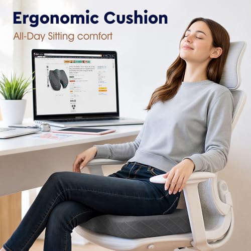 Image of TushGuard Seat Cushion - Memory Foam Sitting Pillow for Office Chair, Car Seat, Airplane, Bleacher - Sciatica & Hip & Coccyx Pain Relief Desk Chair Cushion for Long Sitting Office Workers, Car Drivers