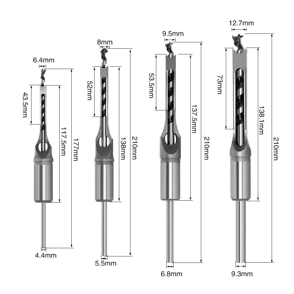 Juego de 1-7 Brocas de Agujero Cuadrado para Madera, Broca de Mortaja de Cincel Hueco para Carpintería de Precisión, Herramientas de Perforación de Espigas y Mortajas(22mm)