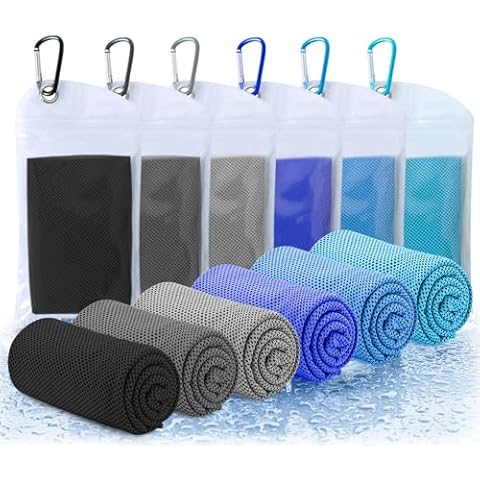 Amgico 6 Packs Cooling Towels(40"x12"), Sweat Towel for Neck and Face, Soft Breathable Instant Cooling Towel for Sport, Yoga, Gym, Workout, Running, Travel, Camping (Multicolor) Cover