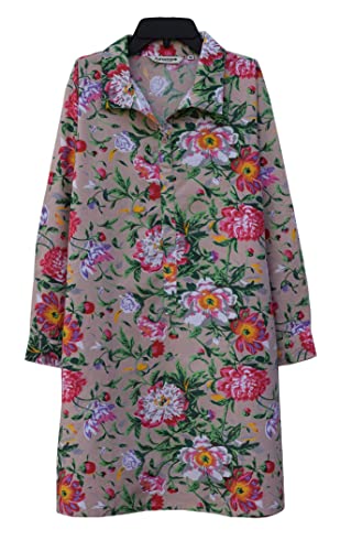 Ayurastram Madhuri Pure Cotton, Block Print Tunic, Top, Kurti:floral Beige: Xs #TOP9