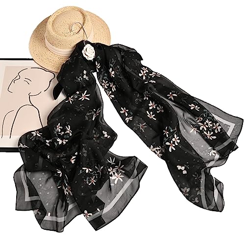 100% Pure Silk Scarf for Women Lightweight Print Floral Pattern Scarf - 71.5'' x 43.5’' Breathable Scarf - Gift Packed3