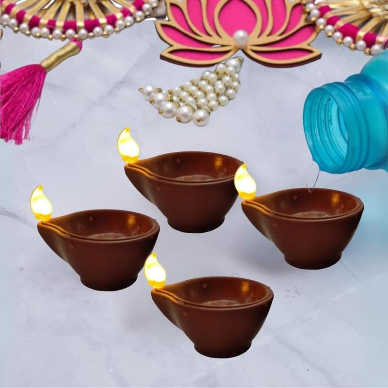 LED Water Sensor Diya | Electric LED Diya Flammeless & Smokeless | LED Dia Light for Pooja Mandir Room Decoration Diwali Decoration, Festival, Balcony, Office, Home DecorPk of-4Set-image-48