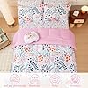 Mooreeke Twin Size Comforter Sets for Girls Kids, 6 Pieces Bed in a Bag Flower and Cat Bedding Comforter Sheet Set with Shams and Decorative Toy Pillow, Ultral Soft Microfiber Kids Bed Set #4