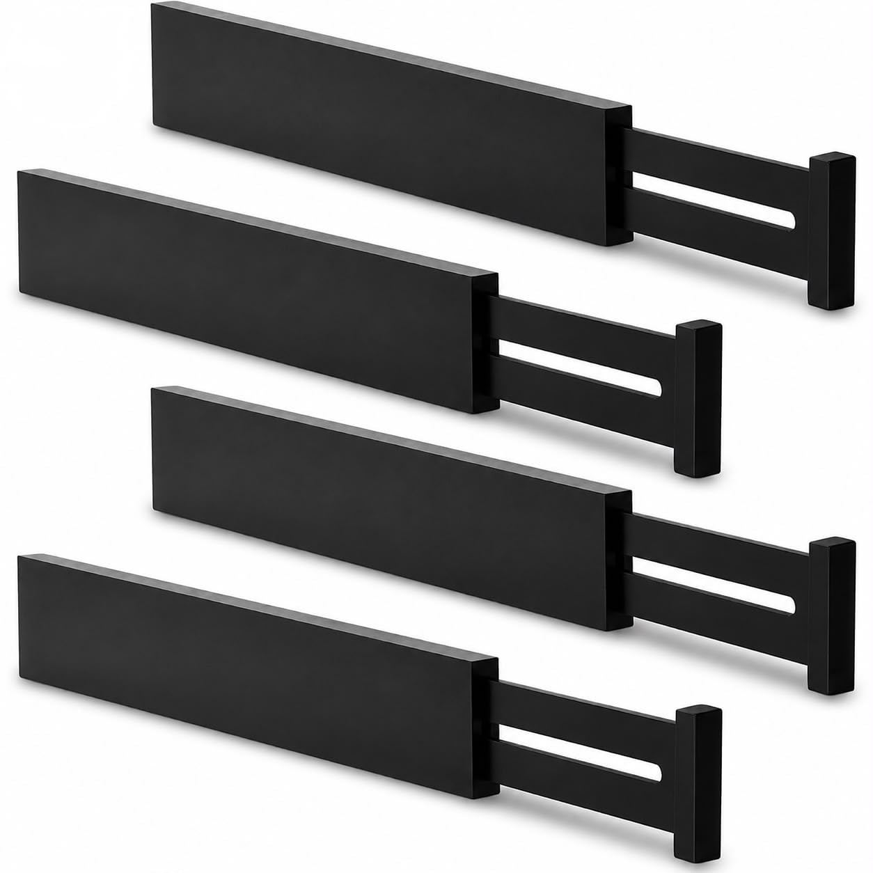 Adjustable Drawer Organiser Dividers, 30-42 cm, Black, Set of 4