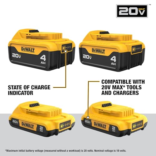 Image of DEWALT 20V MAX Lithium Ion Battery, 2 Ah and 4 Ah, 4-Pack, Fuel Gauge LED Charge Indicators (DCB324-4)