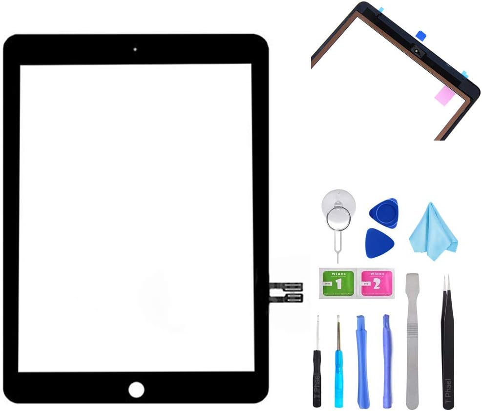 Black Digitizer Repair Kit for iPad 9.7" 2018 iPad 6 6th Gen A1893 A1954 Touch Screen Digitizer Replacement (Without Home Button) +Pre-Installed Adhesive + Tools
