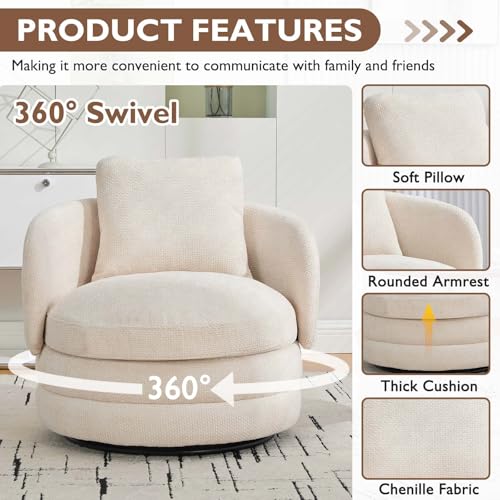 Sillón Giratorio Pequeño Chenille Beige miniatura 4