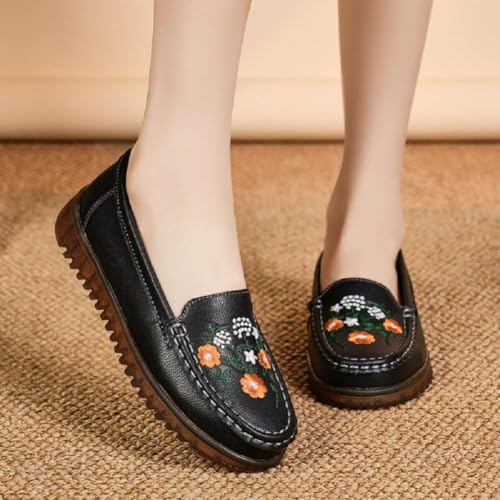 Image of Women's Genuine Leather Platform Loafers Classic Casual Comfort Slip-On Shoes Soft Sole Dress Shoes