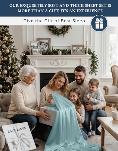 Image of LANE LINEN King Top Sheets Only 100% Egyptian Cotton Sateen - Blue Sky | King Size Bed Sheets Deep Pockets - 4-Piece Set, For A Luxurious Night's Sleep, For Guests And Everyday Use, Plush