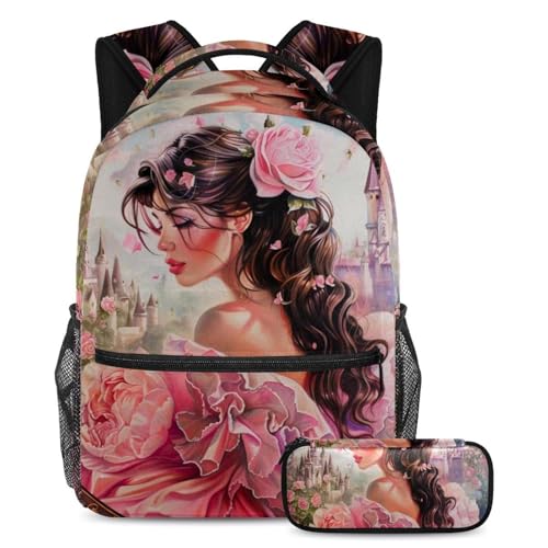 Cartables Princesse Rose et grand sac à dos d'école avec trousse