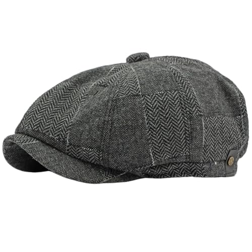 XIEHYA Gorra de Boina Gorras otoño for Hombres Gorra a Cuadros Vintage Sombrero Retro Artista Pintor Masculina para Primavera Otoño Invierno(Dark Grey)