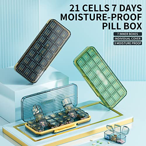 Ofidus 21 Cells 3 Times A Day Pill Organizer - Moistureproof Daily Cute Pill Box, Removable Separate Cell 21 Days Pill Case Suitable For Women Men Travel Jewelry & Everyday(Green) #TOP1