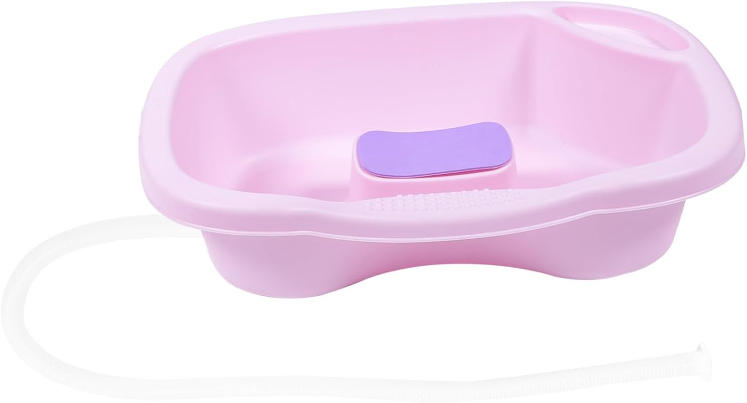 CALLARON Plastic Hair Washing Bowl Portable Pink for Bedridden Elderly Easy Drainage Non-slip Design