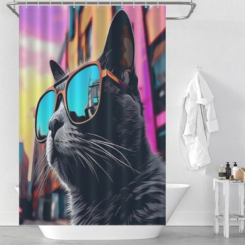 Rideau de douche chat lavable en machine avec œillets et crochets antirouille