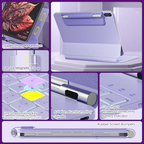 Image of RAYMCRAFT for iPad 11th(A16, 2025) /10th Generation Case with Keyboard, Magic Keyboard 2022, Springy Backlit Keys, Stain-Resistant Surface, Multi-Touch Trackpad, Light Purple