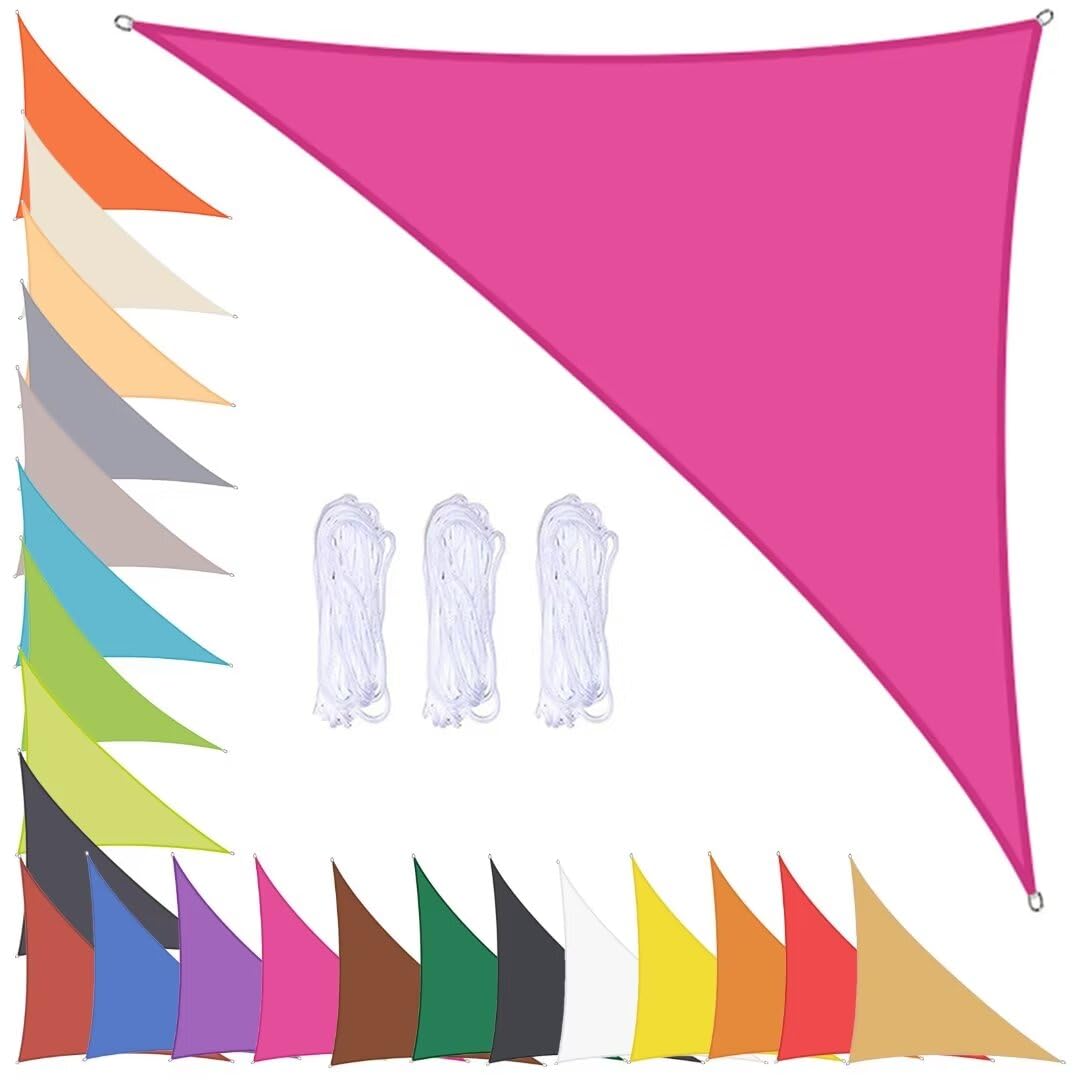 Voile d'ombrage Triangulaire Toile Ombrage Exterieur Jardin Imperméable Voiles d'ombrage pour Patio Auvent de Protection Solaire 90% UV Protection avec Oeillets Rose Rouge 5x5x7.1m