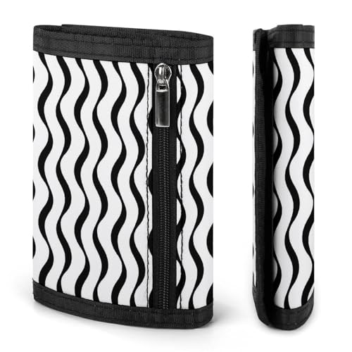 Black White Wave Pattern Print Wallet for Men, 8 Credit Card Holder Slim Minimalist Front Pocket Small Mens Bifold Wallets2