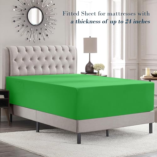 Image of Mocassi Luxury 4-Piece Sheet Set, Ultra Soft 1800 Premium Hotel Quality Microfiber Sheet Set, Fits Mattresses Up to 18 to 24 Inches Extra Deep Pocket- Breathable and Secure Fit, Twin XL, Emerald Green
