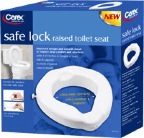 Carex Safe Lock Raised Toilet Seat, 4-1/4" H x 16-1/2" W x 16-5/8" D, Weight Capacity: 500 lb, Added Height To Toilet Seat: 4-1/4" (1 Each)