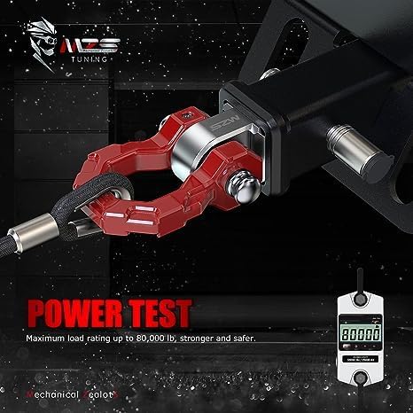 ​MZS 2" Shackle Hitch Receiver with 3/4" D-Ring Shackle & 5/8" Hitch Lock Pin - 25,000 lbs MBS (11,000 lbs WLL) Heavy Duty Towing Mount for Trucks Trailers SUVs 4x4 Off-Road Recovery, Red