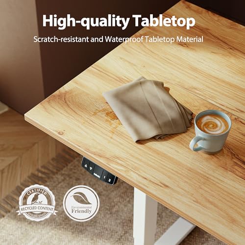 Image of Agilestic Electric Standing Desk, 63 x 24 Inches Height Adjustable Desk, Sit Stand up for Work Office Home, Ergonomic Rising Computer Table with Memory Preset, Light Rustic Brown