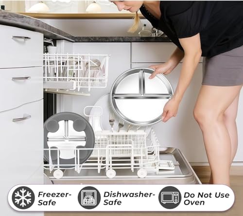 Image of NYALA Stainless Steel Baby Toddler Plates Silicone Suction, Non-Slip Baby Plates BPA Free,Unbreakable Dishwasher Safe (Grey)